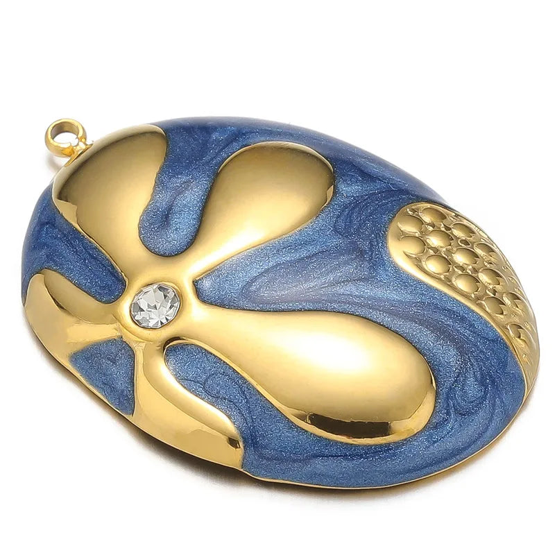 5 PCS/Package 31*24mm Hole 1~1.9mm 304 Stainless Steel Zircon Oval Pendant