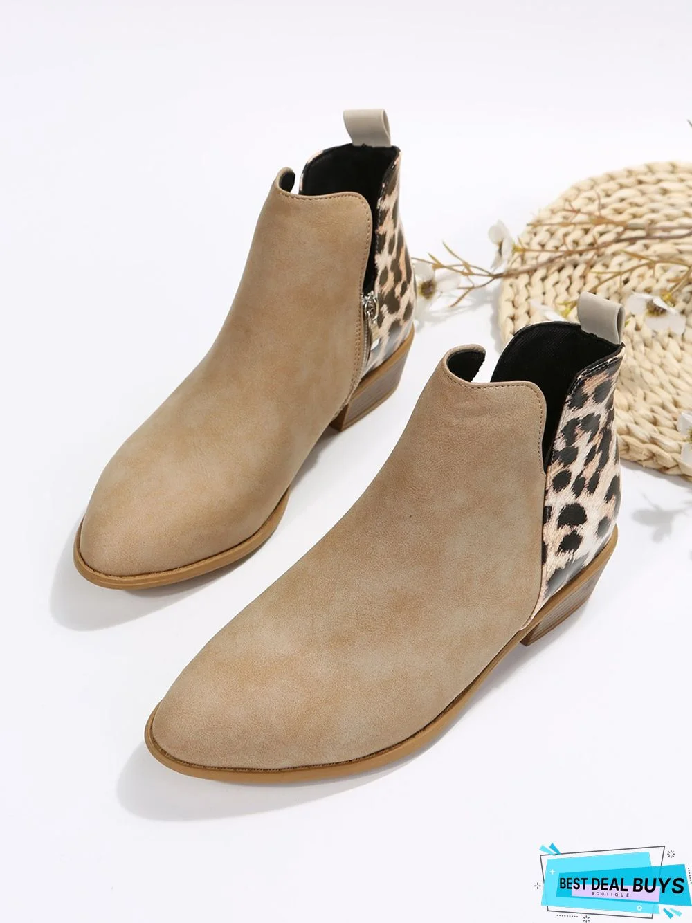 Leopard Khaki Casual Ankle Boots