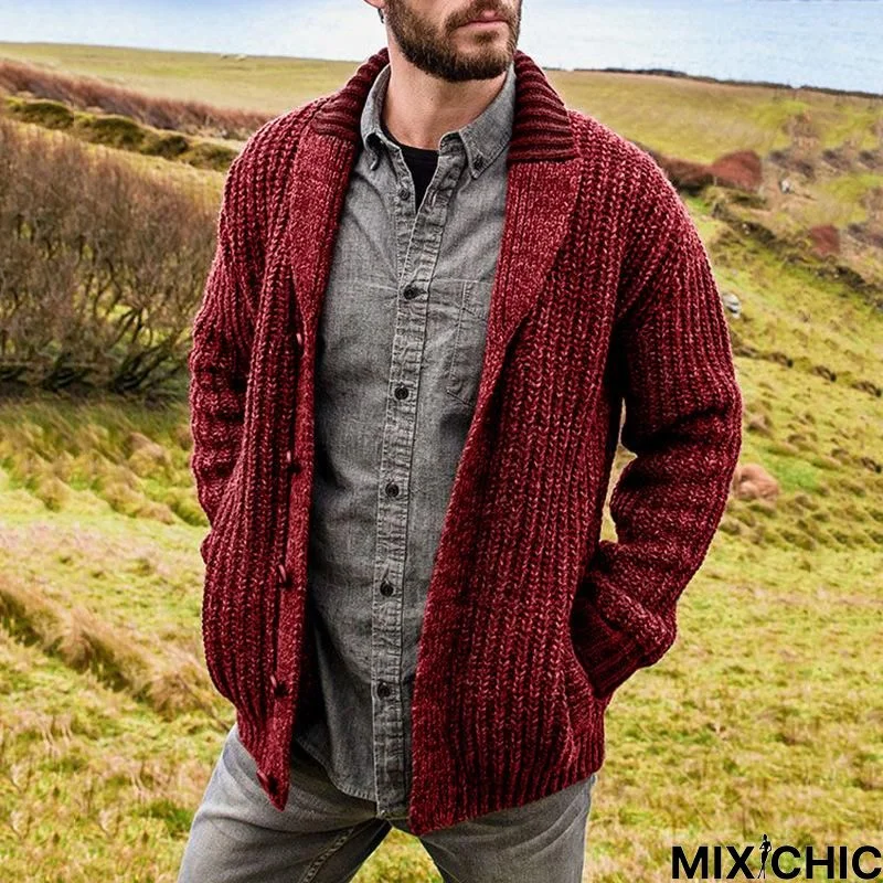 Autumn and Winter Men's Cardigan Solid Color Long Sleeve Knitted Sweater Coat