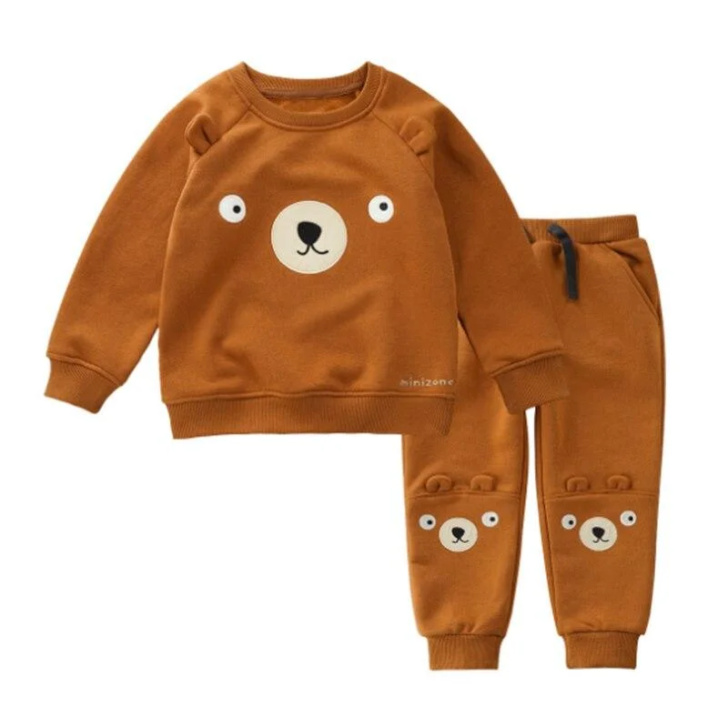 Mudkingdom Autumn Winter Baby Warm Clothes Cartoon Ear Sweatershirt Set Children Suit Clothes