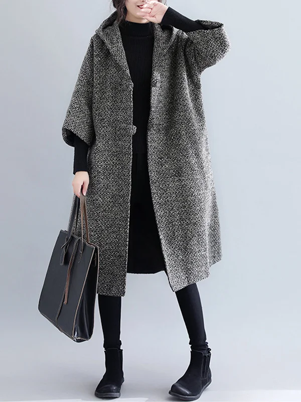 Women Retro Hooded Woolen Coat