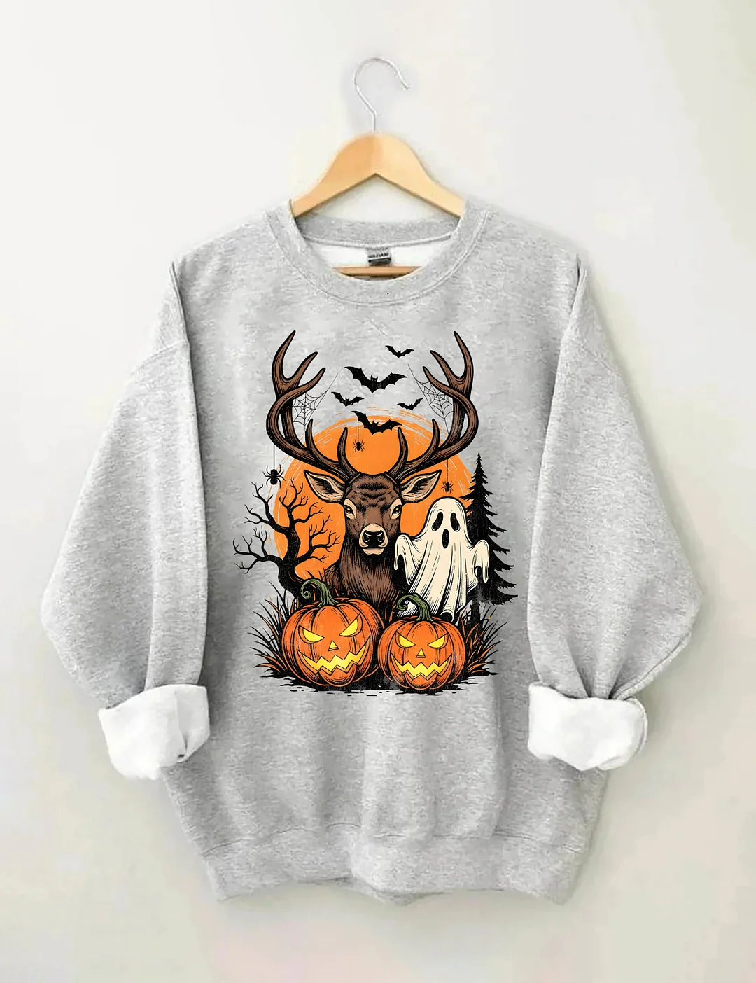 Halloween Deer Ghost and Pumpkins Sweatshirt