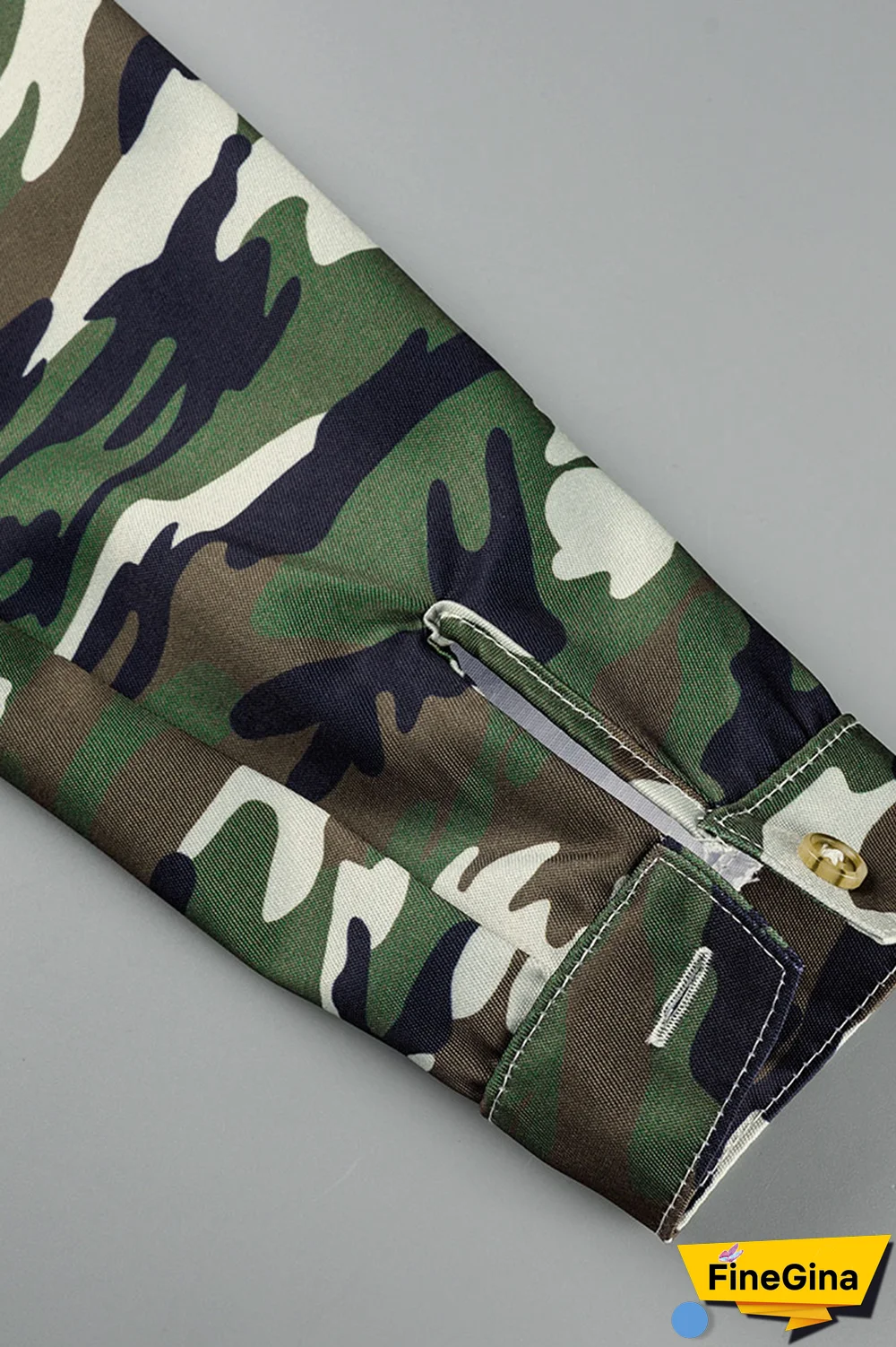 Camouflage Casual Camouflage Print Patchwork Turndown Collar Shirt Dress Dresses