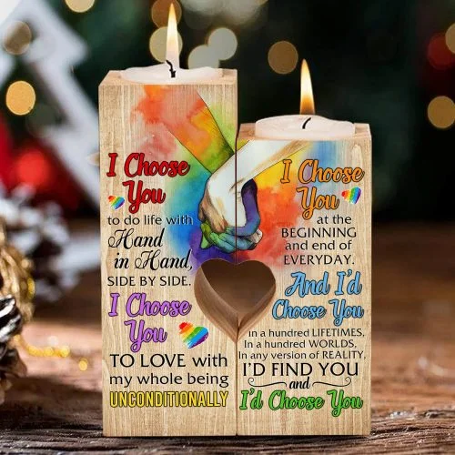 To My Love. I Choose You. LGBT Heart Candle Holder
