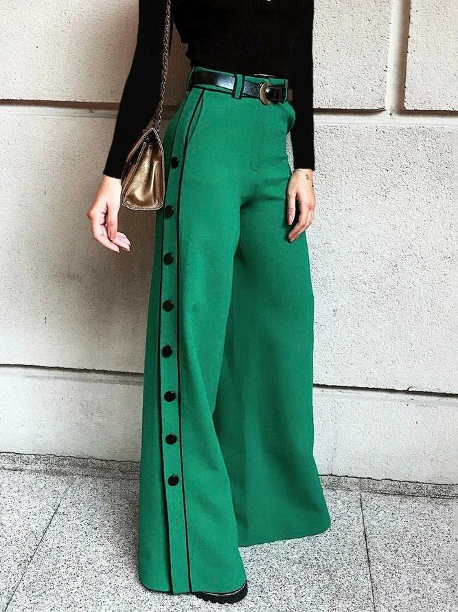 Stylish Wide Leg H-Line Solid Color Pants