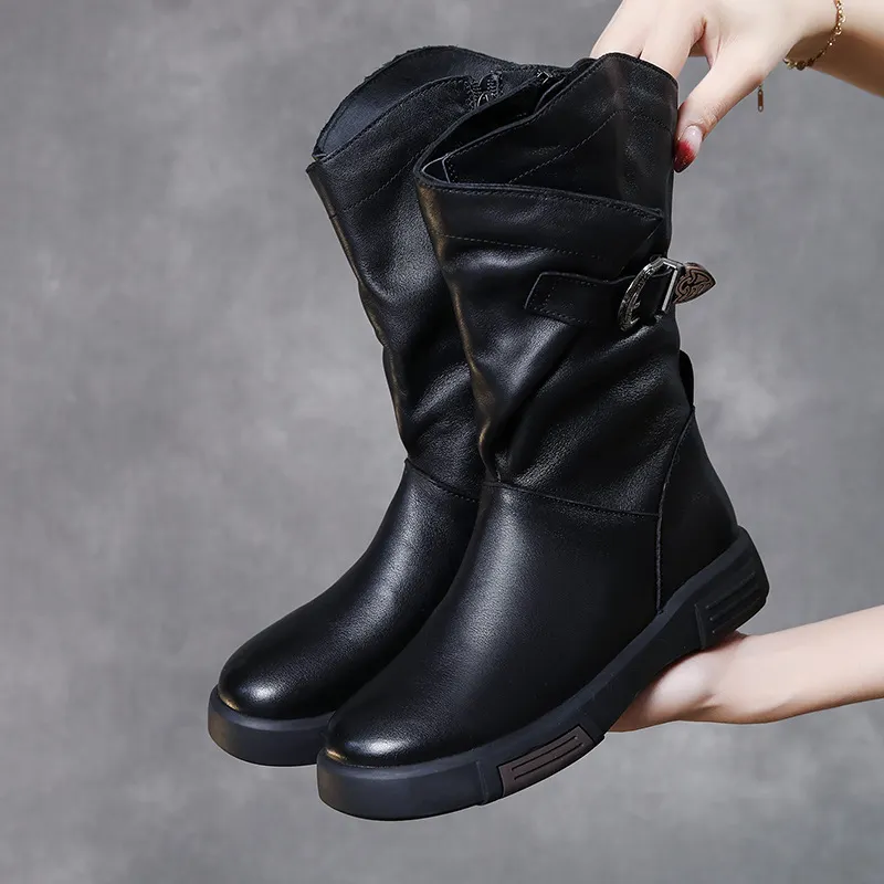 Yyvonne Martin Boots Flat Bottom Middle Knight Boots New Vintage V-Port Side Zipper Slim Single Boots