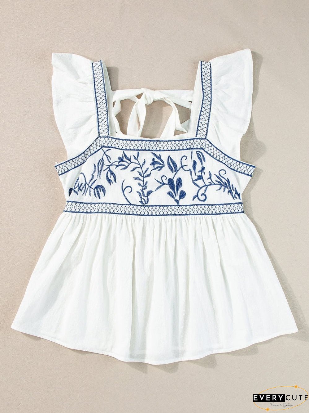White Summer Peplum Top with Embroidery