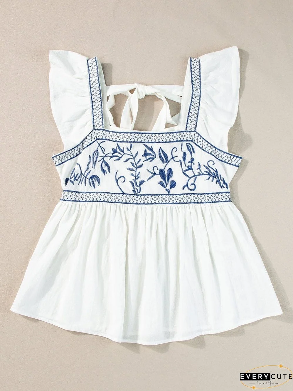 White Summer Peplum Top with Embroidery