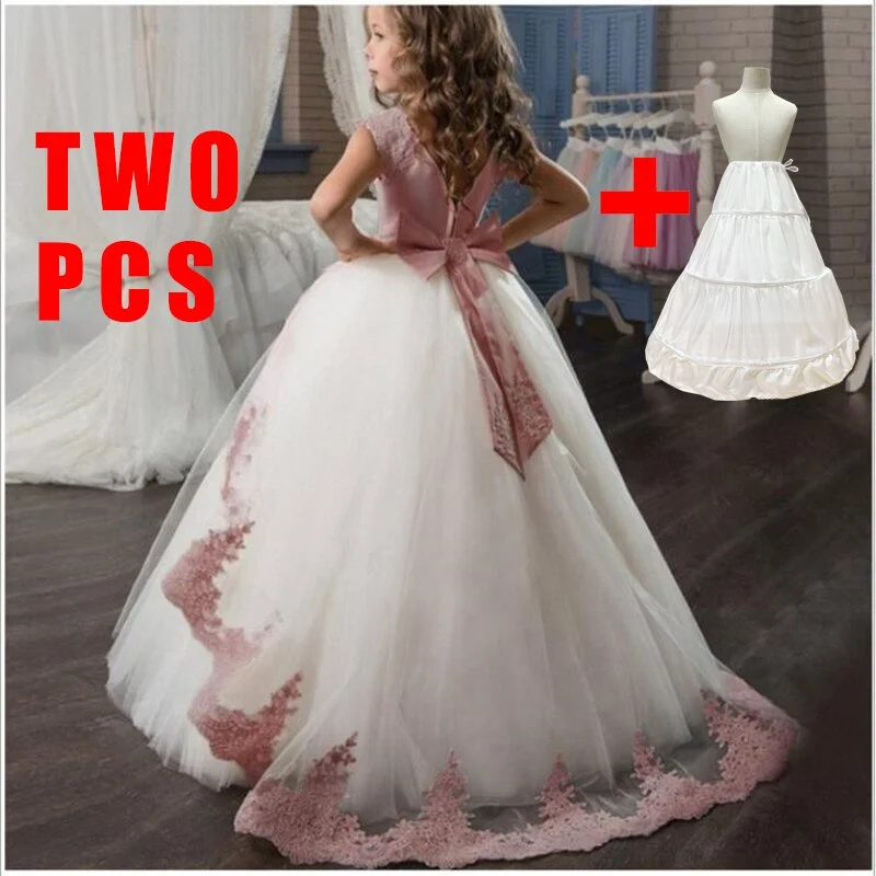 2022 White Bridesmaid Wedding Dresses Lace Kids Dresses for Girls Clothing Flower Party Prom Evening Princess Dresses 10 12 Year