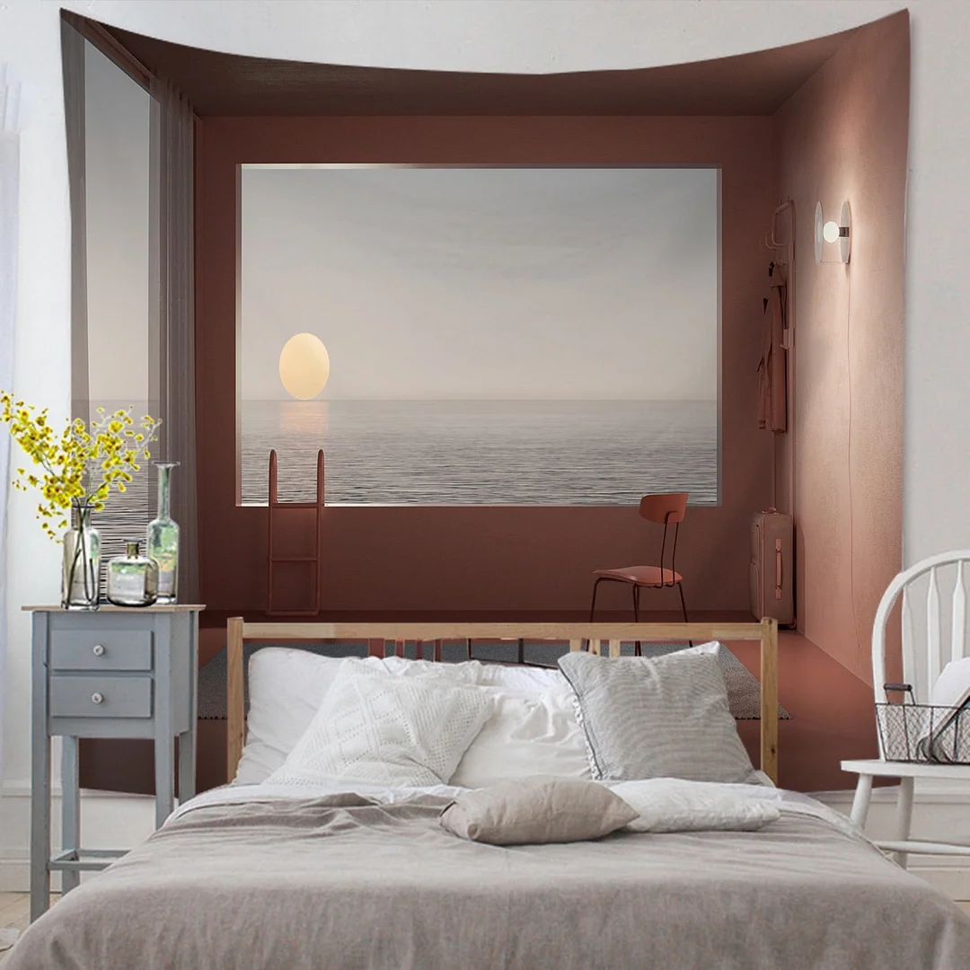 Window Tapestry View Green Plant 3D Sea Flowers Wall Hanging Carpet Blanket Bedspread Yoga Towel Home Beach Wall Decor Dropship