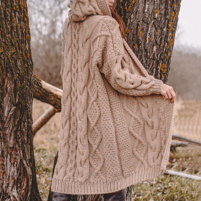 Women'S Warm Thick Knitted Sweater Hooded Cardigan wearshes