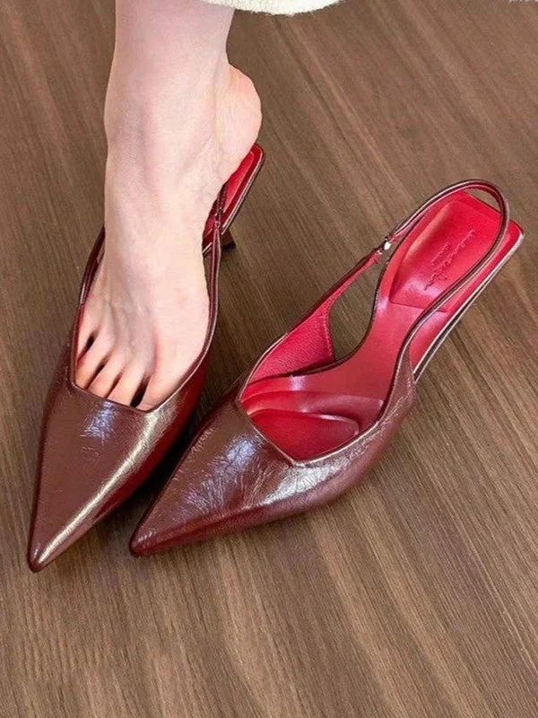 Belt Buckle Pointed-Toe Shiny Split-Joint Pumps Sandals Sling Shoes