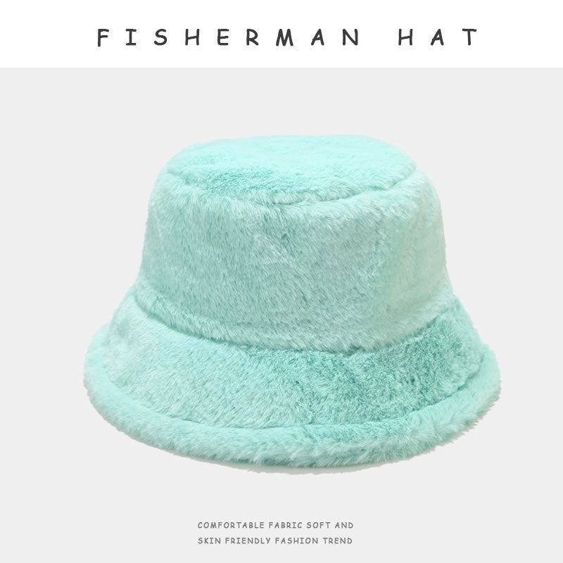Japanese Style Thickened Fisherman Hat Fashionable Korean Style Warm Soft Skin Friendly Plush Velvet Basin Hat Plain Face Covering Hat