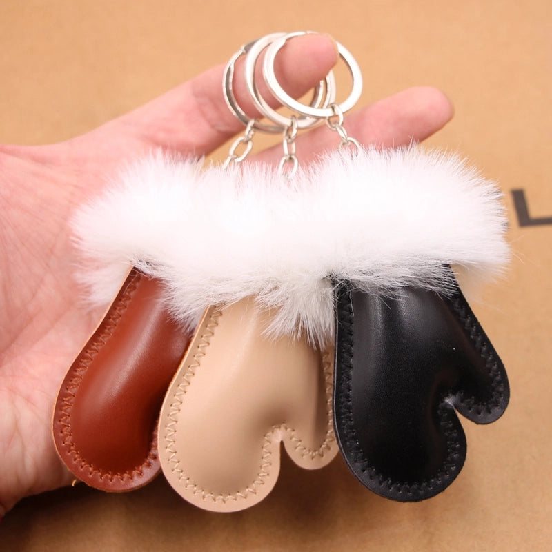 1 Piece Fashion Gloves Pu Leather Plush Bag Pendant Keychain