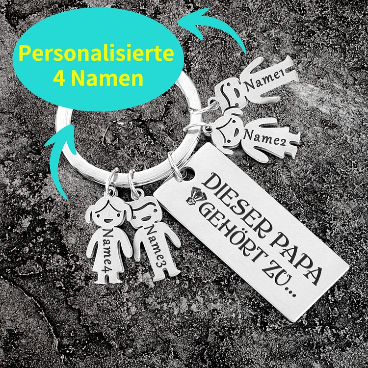 Personalisierter 4 Kinder Namen Schlüsselanhänger-Lieber Papa-Geschenk mit Nachrichtenkarte