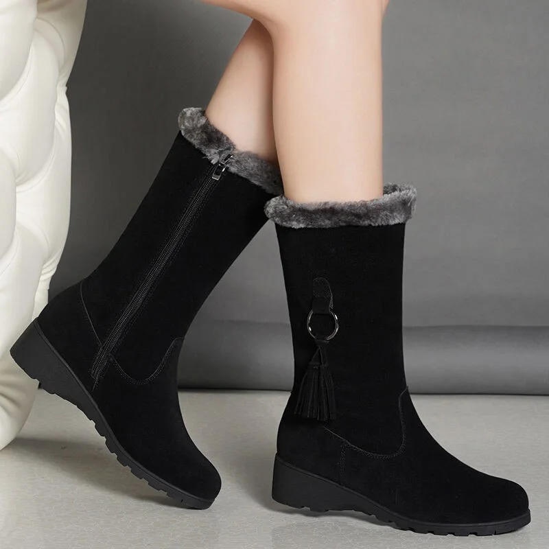 Qengg MCCKLE Women Boots Flock Warm Plush Ladies Winter Shoes Sewing Female Causal Comfortable Non-slip High Boots Woman Snow Boots