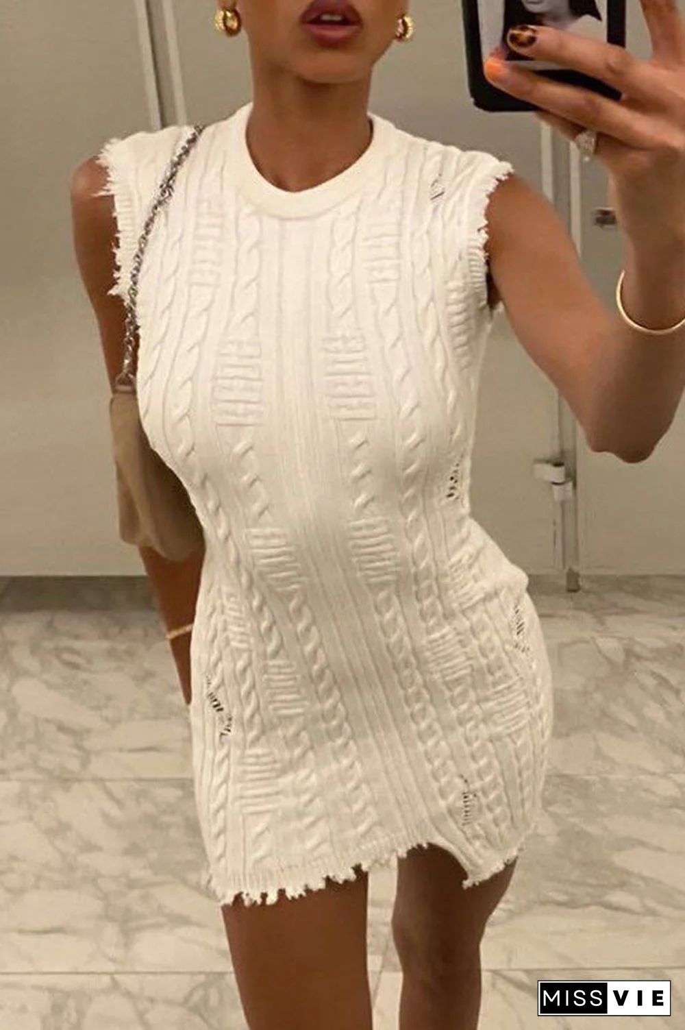 Irregular Raw Eage Sweater Mini Dress