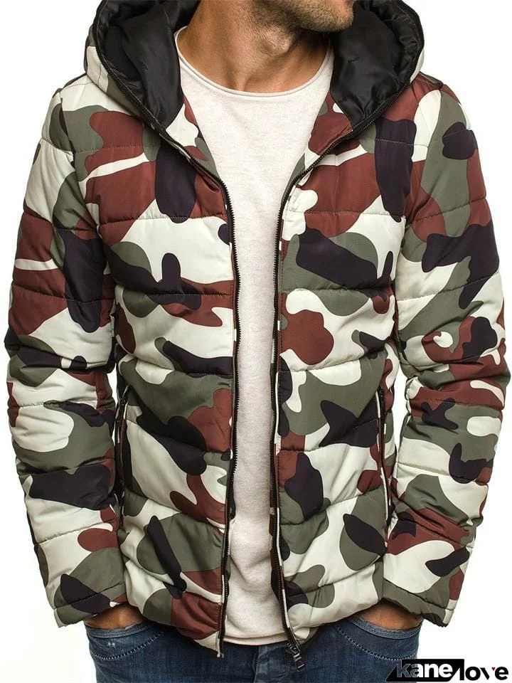 Men's Comfy Fashion Camouflage Hooded Cotton Down Coat