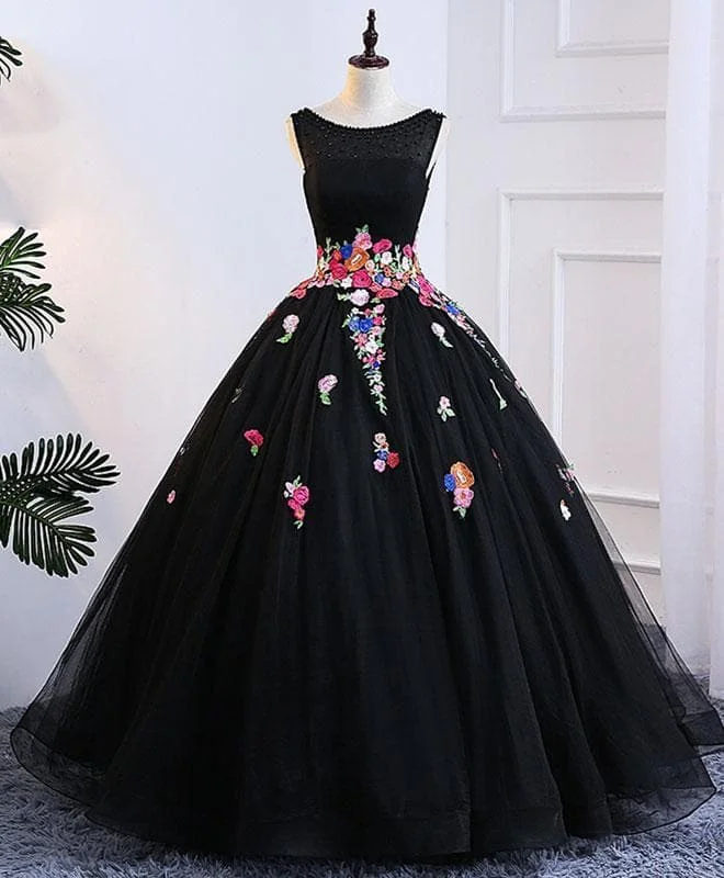 Black Tulle Long Prom Gown, Black Evening Dress