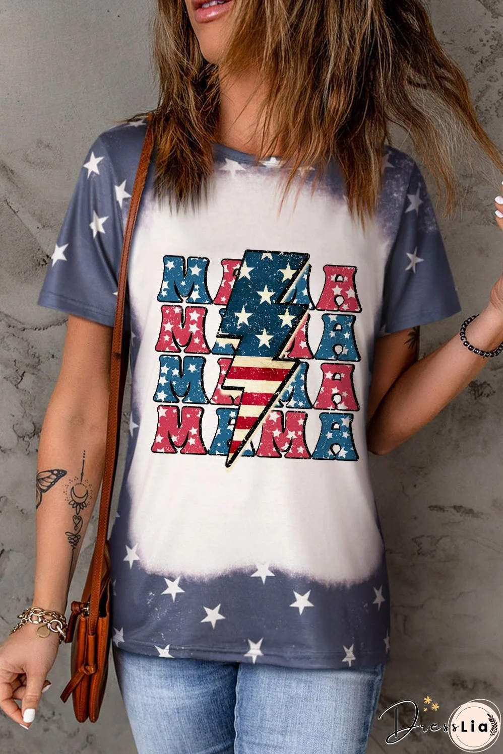 Star Print Graphic Round Neck Tee