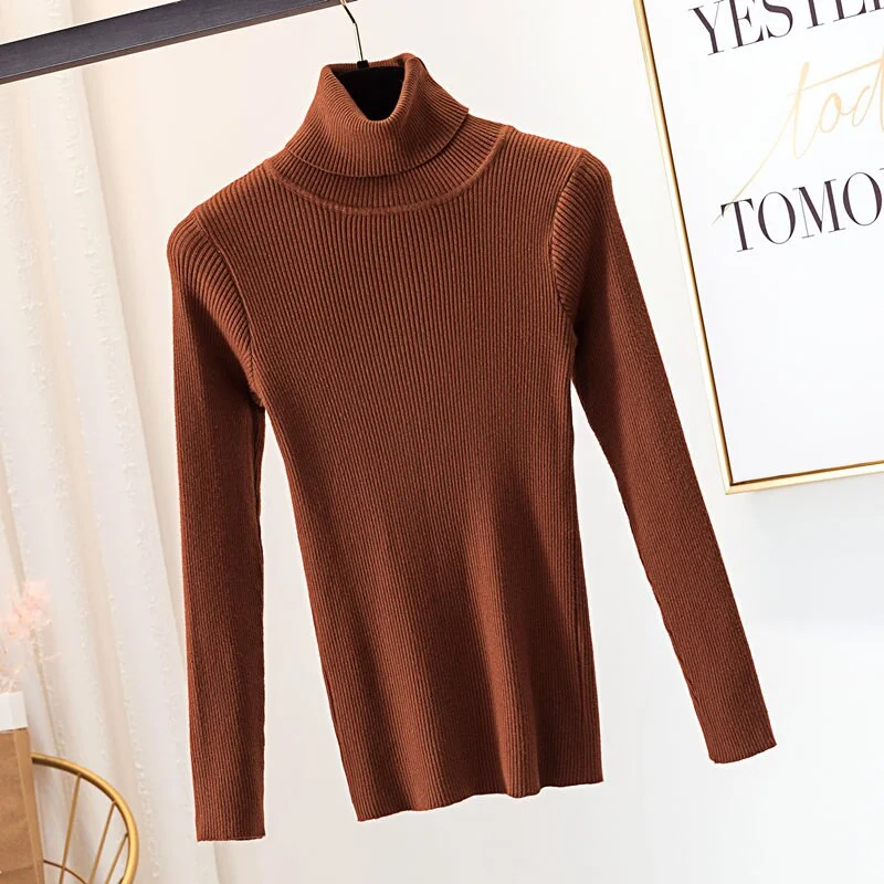 2020 Autumn Winter Thick Sweater Women Knitted Ribbed Pullover Sweater Long Sleeve Turtleneck Slim Jumper Soft Warm Pull Femme