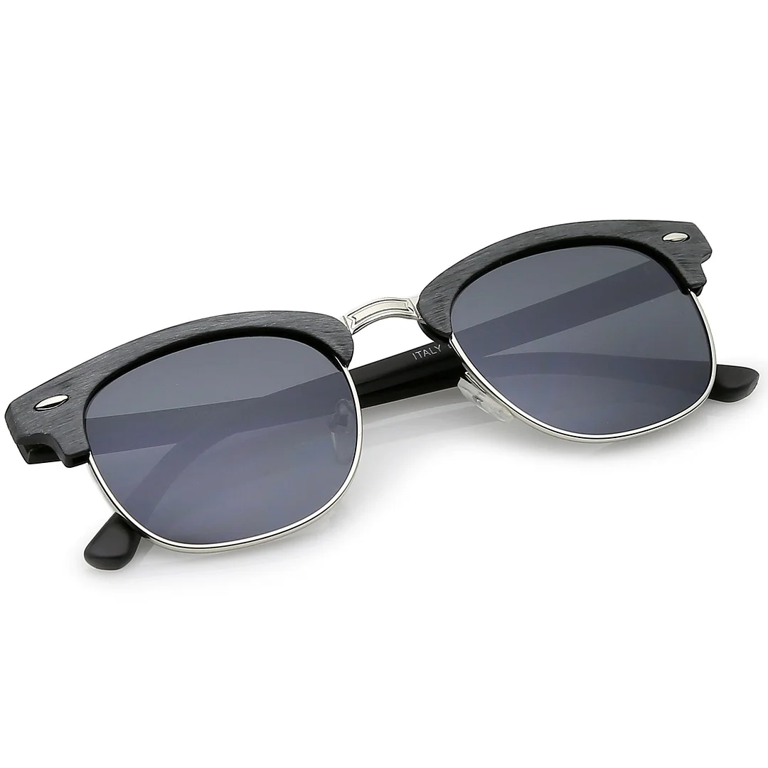 Modern Wood Textured Horn Rimmed Square Lens Half Frame glasses 50mm