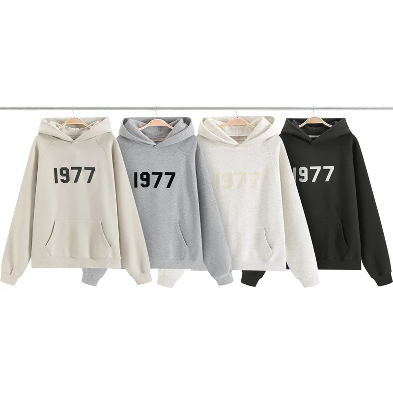 FOG CRAZY Double Line ESSENTIALS 1977 Couple Flocking Hoodie