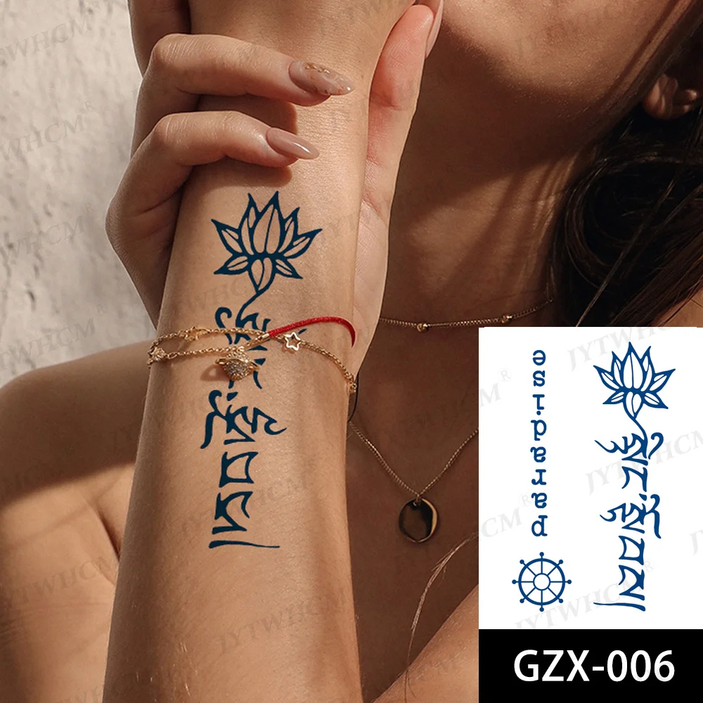 Sdrawing Stickers Semi-permanent Plant Lasting Tattoo Blue Henna Lace Flower Arm Non-reflective Herbal Juice Tattoo Waterproof