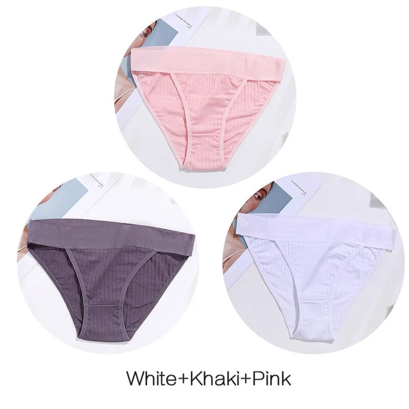 FINETOO 3Pcs/set Panties Women Cotton Underwear Female Sexy Lingerie Ladies Casual Brief Women Striped Underpants Intimates M-XL