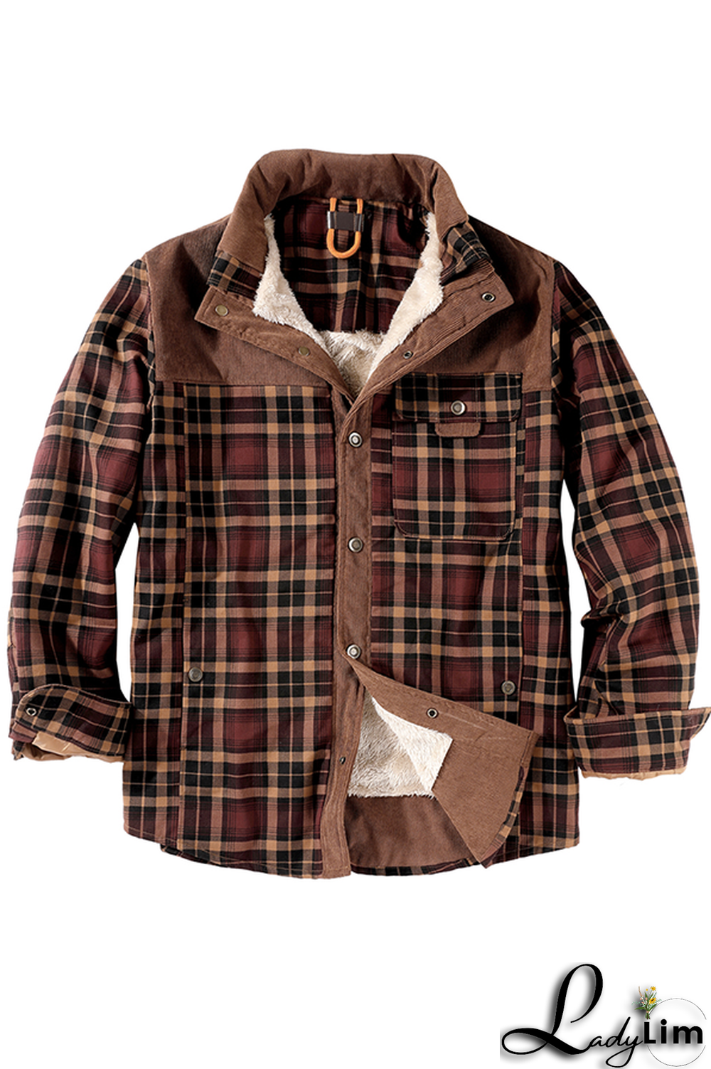 Dark Green Casual Plaid Split Joint Buckle Turndown Collar Outerwear