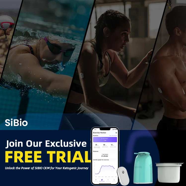 SiBio Ketone Sensor Free Trial - 14 days continuous wear, accurate readings, waterproof, and app tracking for personalized ketogenic diet.