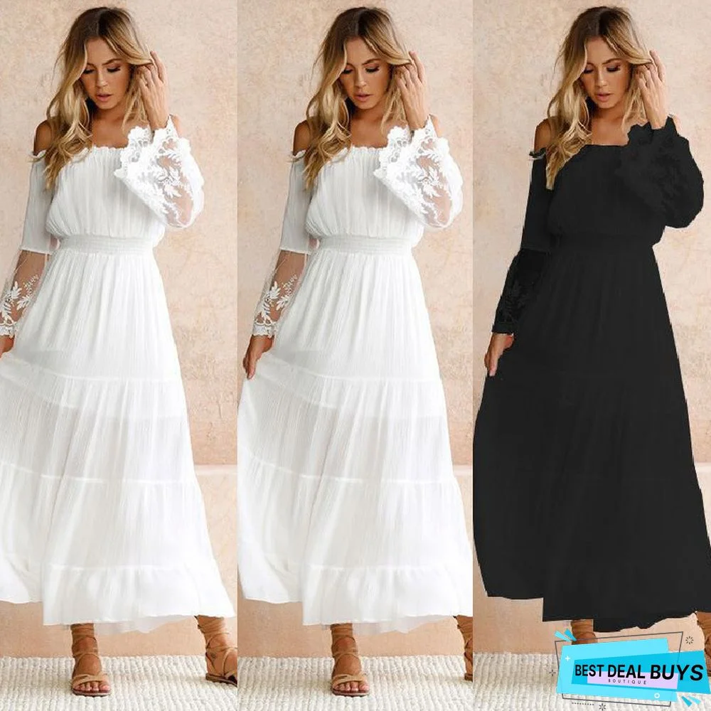 Women's Dress with Straight Neck Lace Teaching Dress White Dresses
