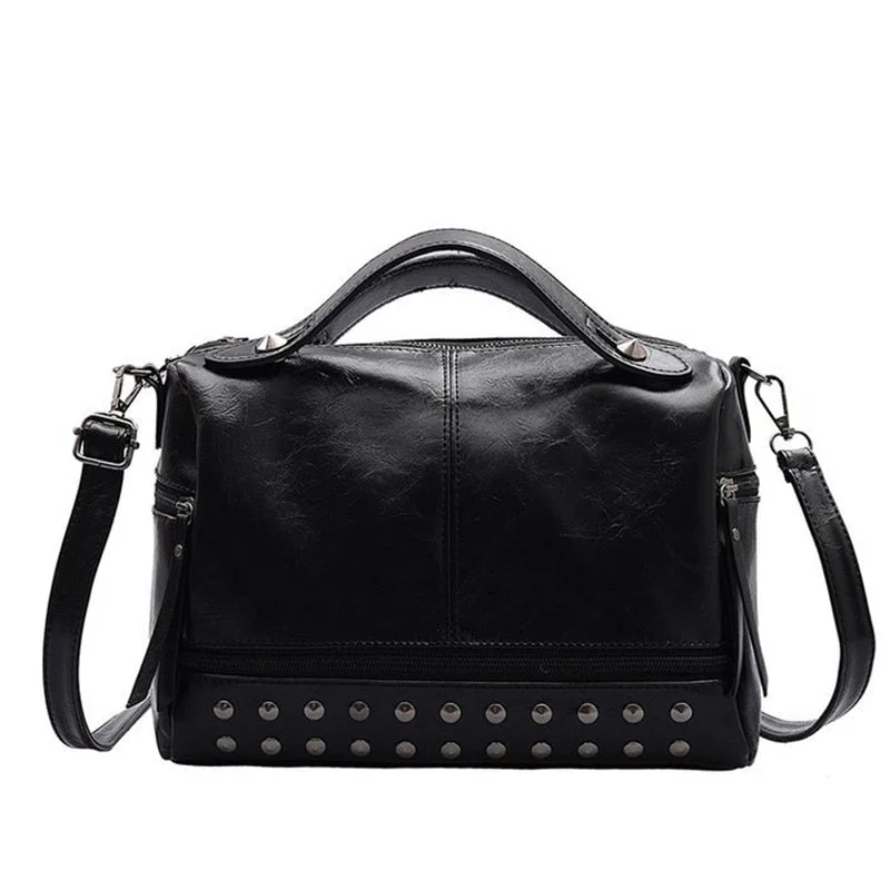 Female 2022 Vintage Shoulder Bag Luxury Rivet Handbag Soft PU Leather Crossbody Bags For Women Casual Boston Tote Bolsa Feminina