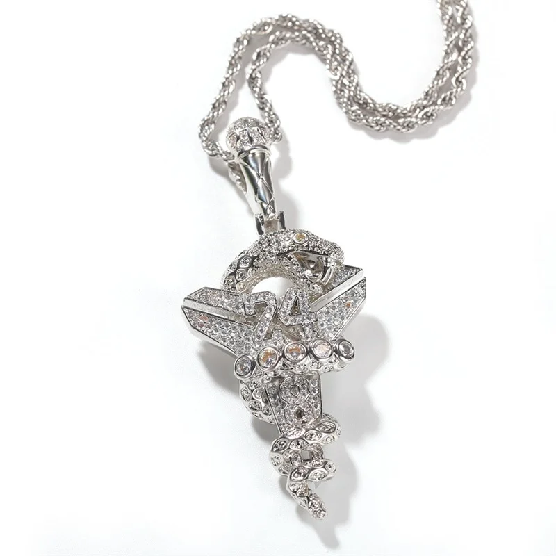 Iced Out Black Mamba Cross Pendant Necklace Hip Hop Charm Jewelry-VESSFUL
