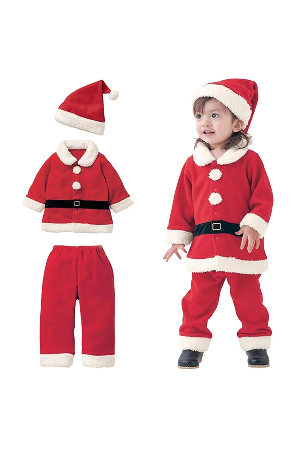 Infant Kids Girls Long Sleeve Christmas Santa Claus Costume Red-elleschic