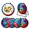 4 PCS Wooden Diamond Painted Placemats Round Placemat with Holder (Wolf)