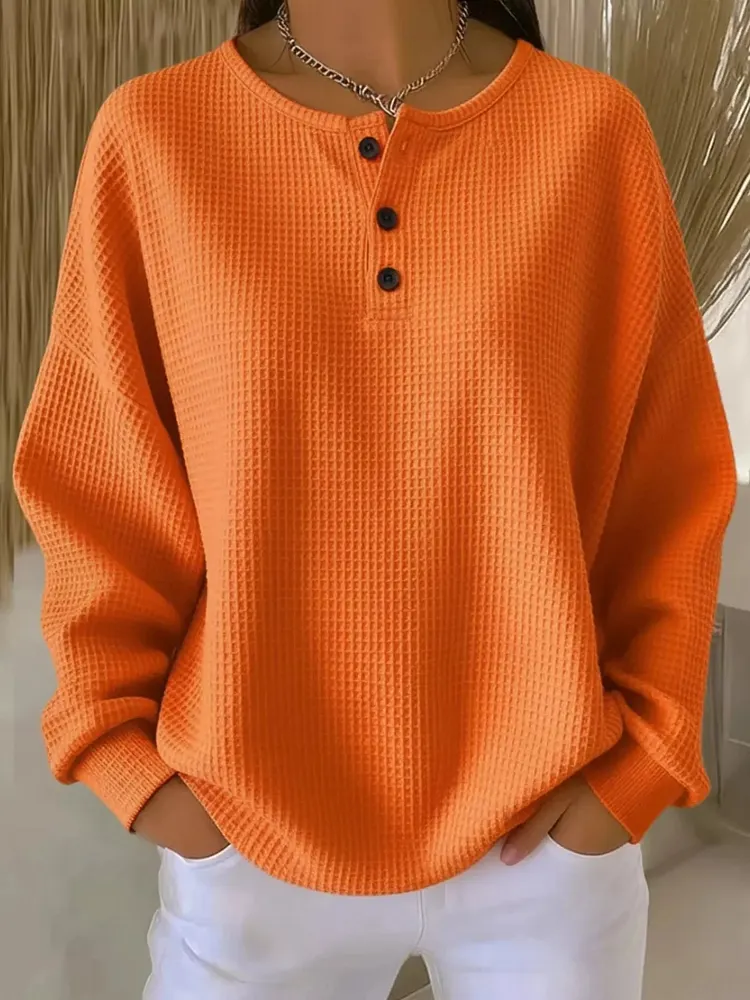 Full Size Waffle Knit Half Button T-Shirt Plus Size