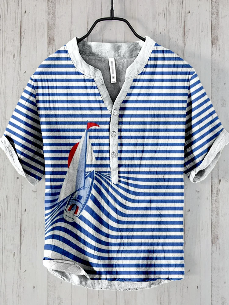Waves Boat Art Linen Blend Cozy Shirt