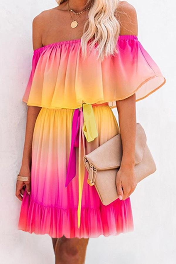 Womens Trendy Loose Seasonal Gradient-color Short Dress-Allyzone-Allyzone
