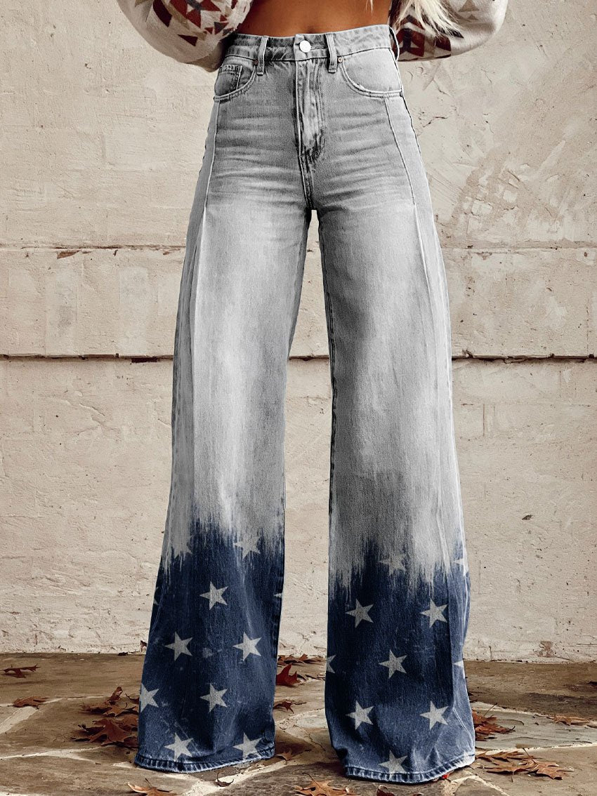 Women's Vintage Stars Print Casual Wide Leg Pants