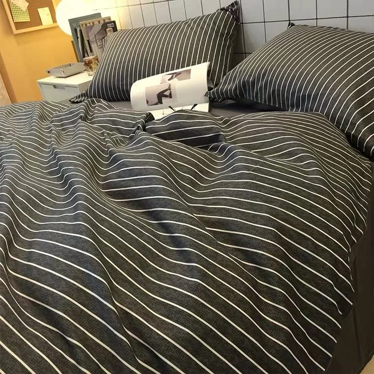 Aonga Simple Bedding Set Plaid Sold Color Single Queen Size Duvet Cover No Filling Boys Girls Flat Sheet Pillowcase Kit aonga