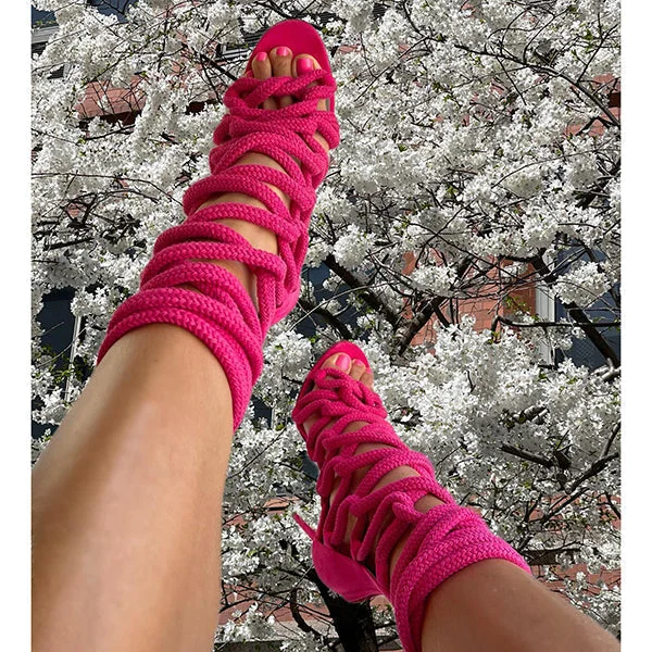 Stylish Open Toe Lace Up Stiletto Heels