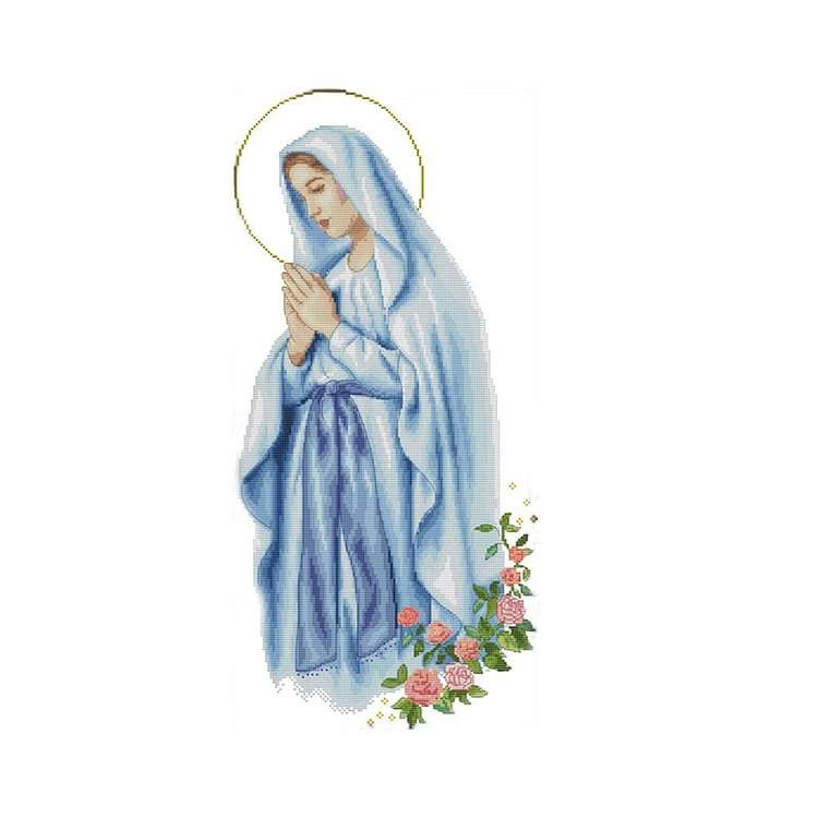 Joy Sunday - Virgin Mary - 14CT 2 Strands Threads Printed Cross Stitch Kit - 57x31cm(Canvas)