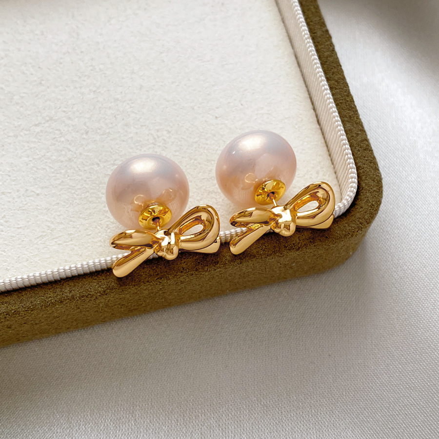 18K gold-plated silver needle bow pearl earrings luxurious and sophisticated simple and elegant versatile earrings
