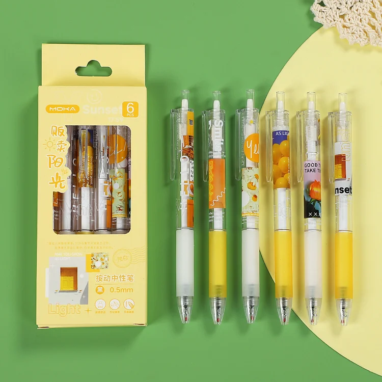 Journalsay 6 Pcs/Set Simple Push Gel Pen 0.5mm Black Ink Retractable Quick Drying Cute Writing Pens School Supplies
