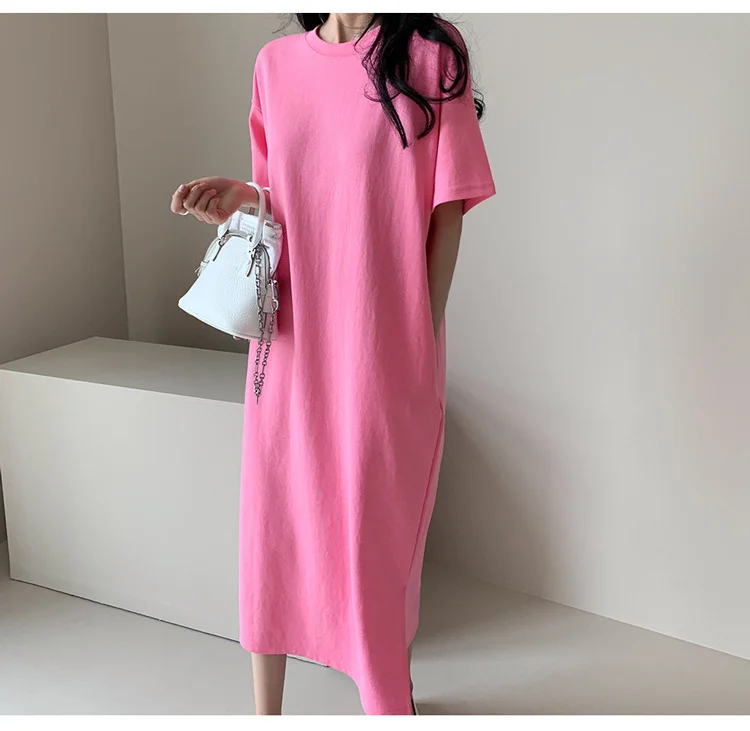 Barbie Pink Cotton Short Sleeve Midi Dress - yankia
