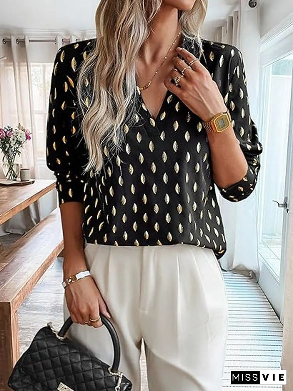 Trendy Long Sleeve Print Top
