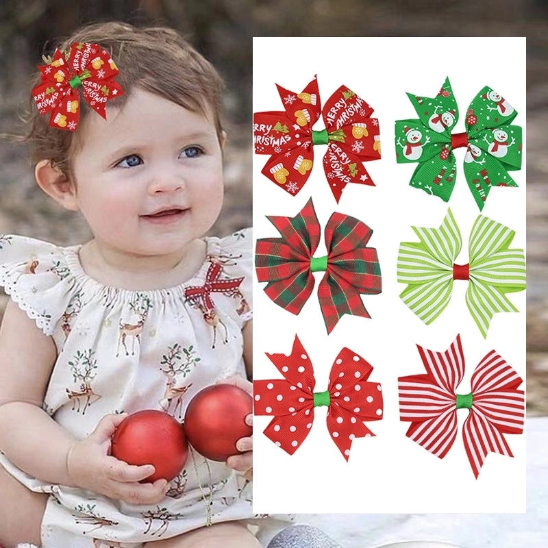 Hot Selling Christmas Party Headwear Plaid Stripe Bow Hairpin Little Girl Hairpin Accessories