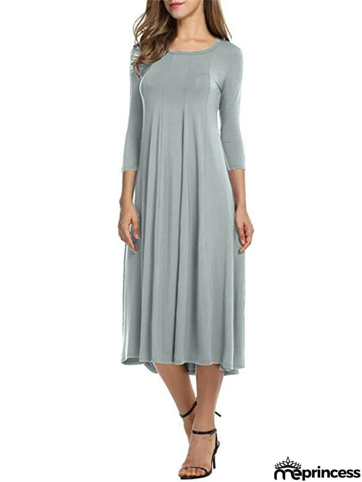 Stylish Solid Color Round Collar Pullover Dresses