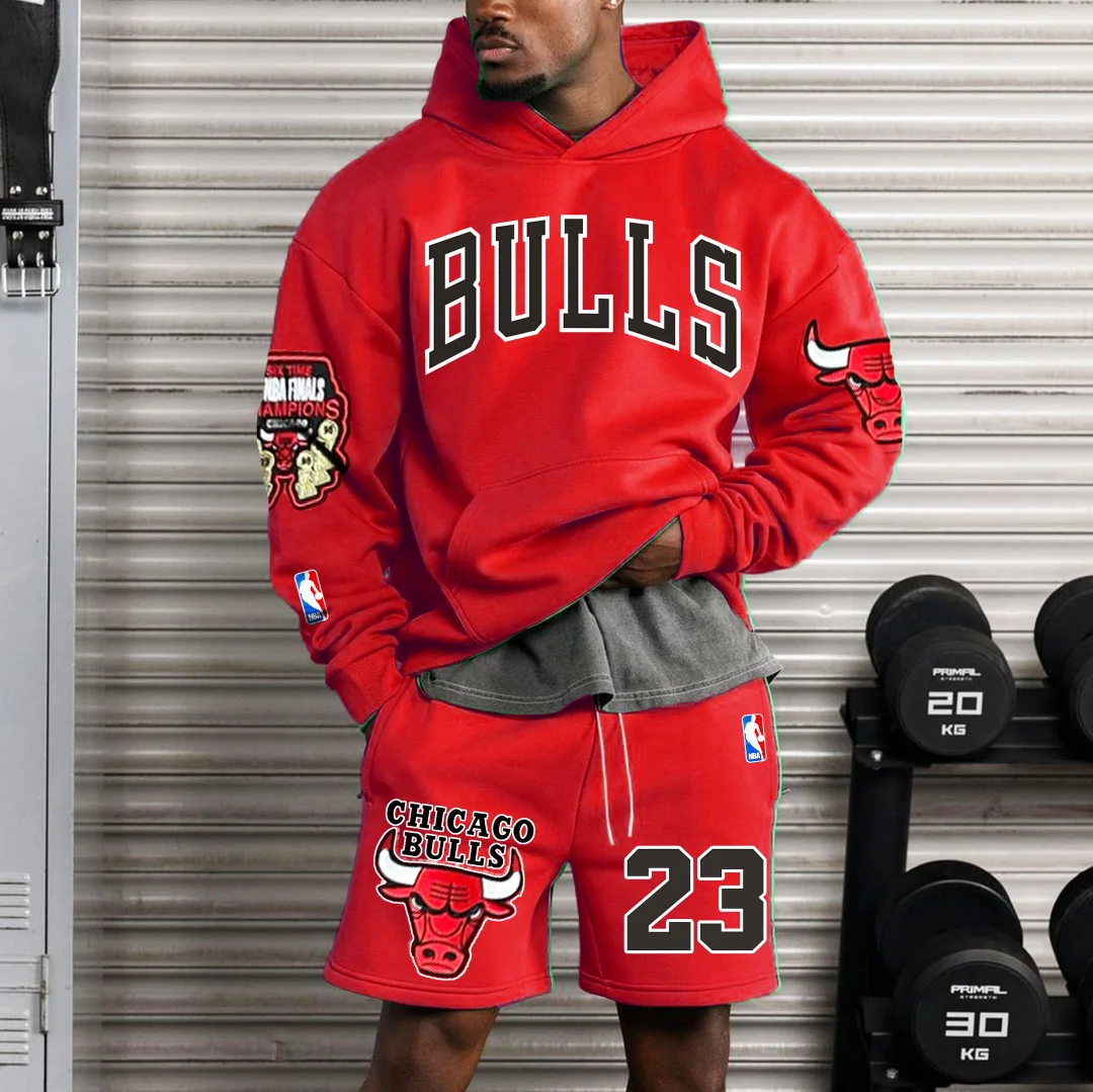 Men's Oversized NBA Bulls Team Shorts & Hoodie Suit、、URBENIE